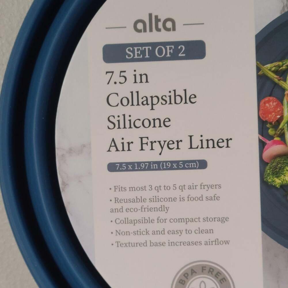 Air Fryer Silicone Liners Collapsible Blue 7.5in Round - 2 - Picture 2 of 9